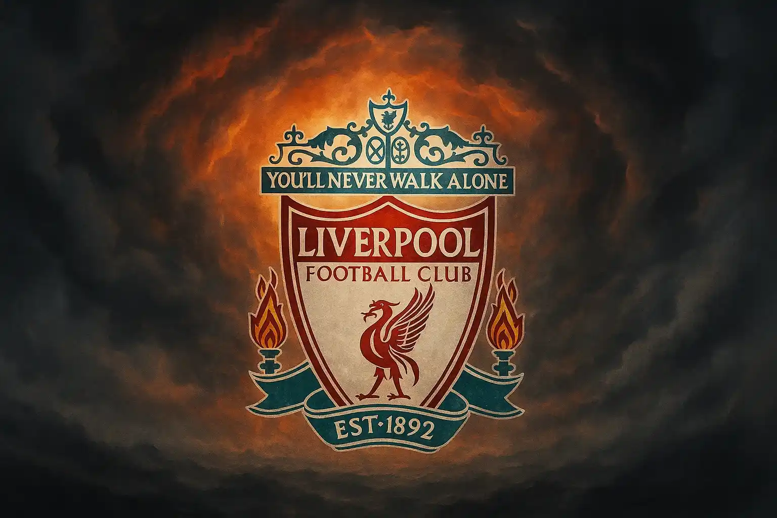 Hình ảnh logo Liverpool lặng lẽ giữa tâm bão cảm xúc.